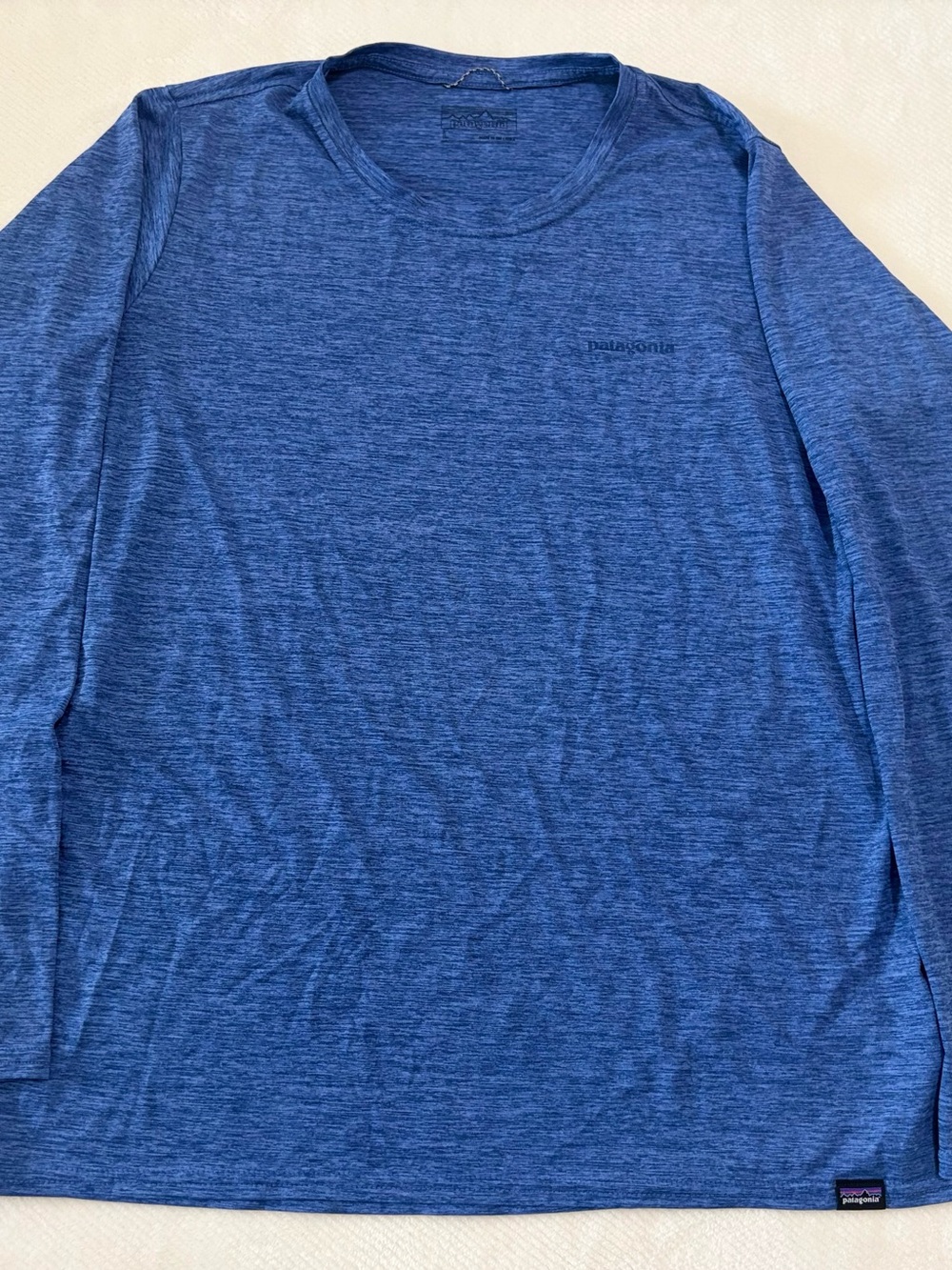 Patagonia Men's Knit Long Sleeve Crew Neck T-Shirt Blue Heathered Logo Size L